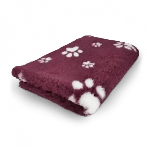 Vetbed | Hundedecke bordeaux mit weißen Pfoten - Anti - Rutsch - Mypuppystore #