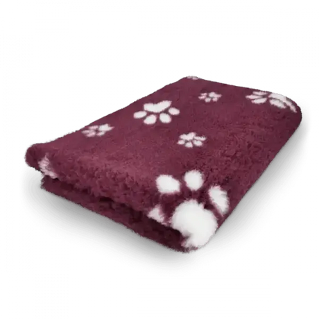 Vetbed | Hundedecke bordeaux mit weißen Pfoten - Anti - Rutsch - Mypuppystore #