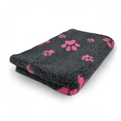 Vetbed | Hundedecke grau mit rosa Pfoten - Anti - Rutsch - Mypuppystore #