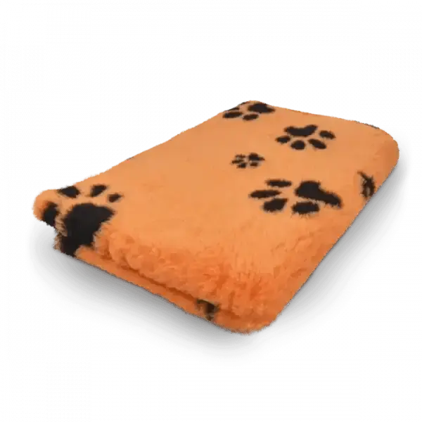 Vetbed | Hundedecke orange mit schwarzen Pfoten - Anti - Rutsch - Mypuppystore #