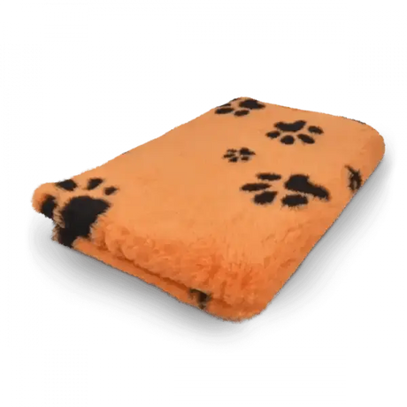 Vetbed | Hundedecke orange mit schwarzen Pfoten - Anti - Rutsch - Mypuppystore #